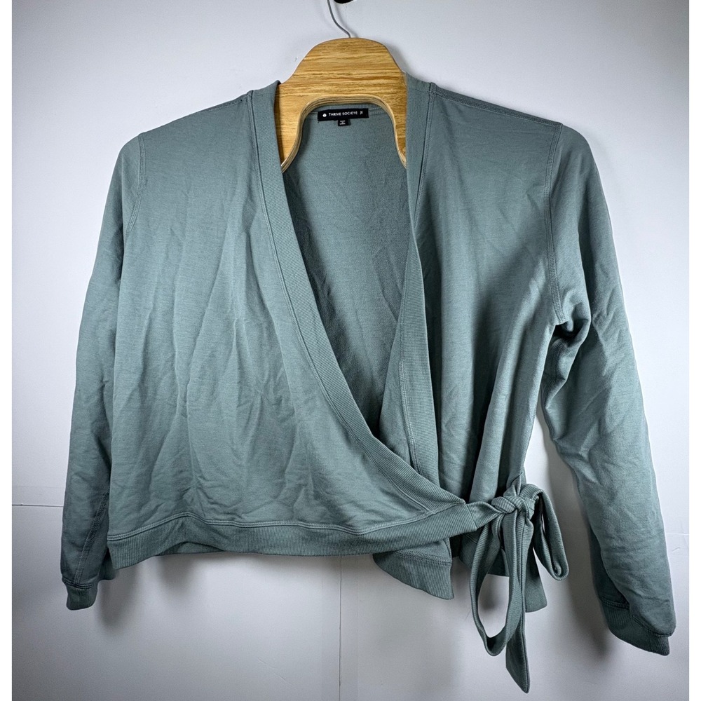 Thrive Sociėtė Women's Wrap-Style Mint Crepe Terry Long-Sleeve Sweatshirt Sz XL